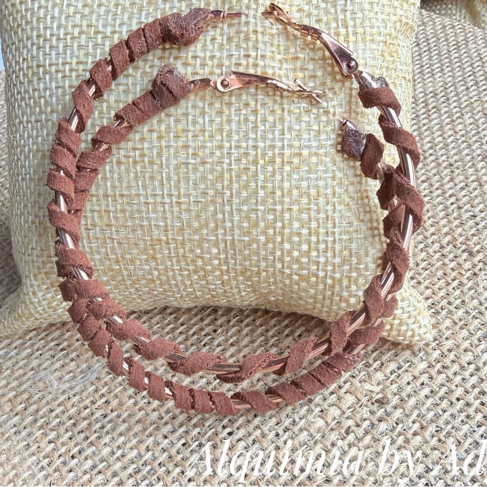 Brown Suede Wrapped Hoop Earrings